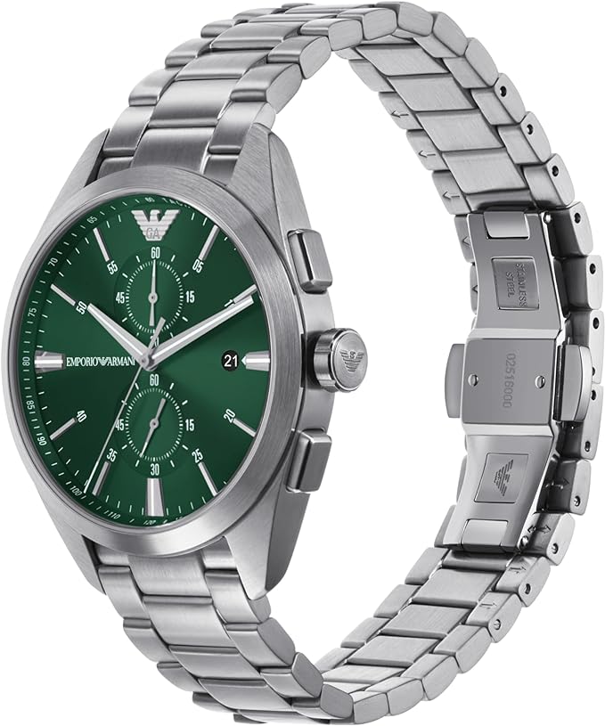 Emporio Armani Chronograph Green Dial Silver Steel Strap Watch For Men - AR11480 - Image 5
